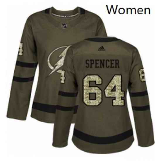 Womens Adidas Tampa Bay Lightning 64 Matthew Spencer Authentic Green Salute to Service NHL Jersey